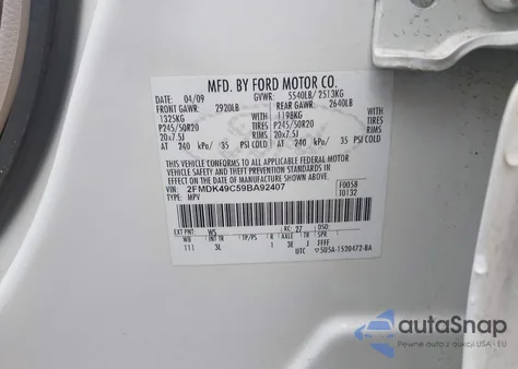 2009 Ford Edge Limited from USA, damaged, VIN 2FMDK49C59BA92407